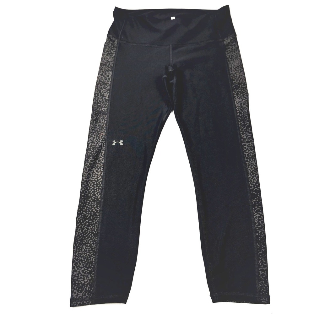 Under Armour Womens HeatGear Cheetah Print Side Pocket Leggings Black Medium